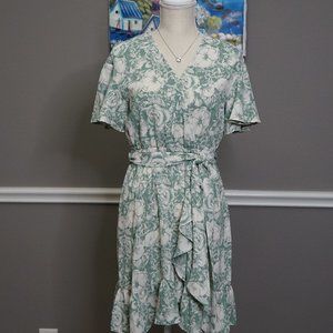 Sage Green Floral Wrap Dress